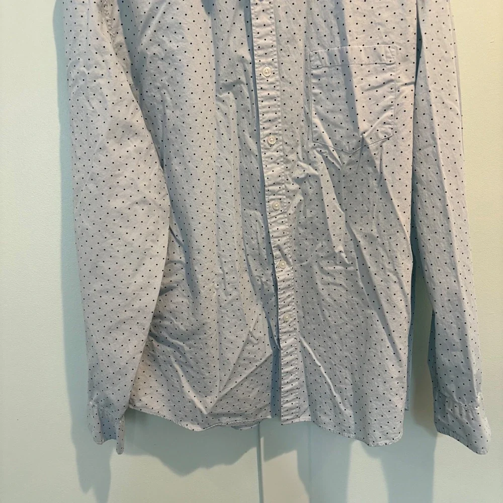J.Crew Flex Washed Button Down Shirt Men XXL Slim Fit Blue Polka Dot Casual Work